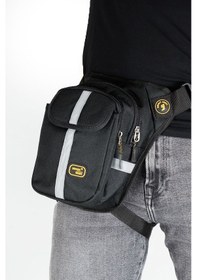 Resim Çok Gözlü Su Geçirmez Cırtlı Gri Şerit Siyah Bel Bacak Motosiklet Kurye Çantası Bodybag Sarı 4963 