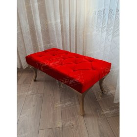 Resim AldaGelsin Kırmızı Kapitoneli Bench Puf- Gold Ayak 