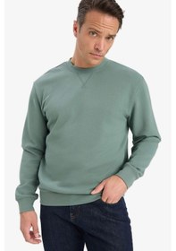 Resim Defacto %100 Pamuk Regular Fit Bisiklet Yaka Sweatshirt E8339ax25aukh458 Haki 