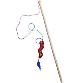 Resim Matatabi Cats Wormy Ahşap Saplı Peluş Oyuncaklı Kedi Oltası 45 CM 