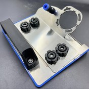 Resim 45 ° Açılı Paslanmaz Çelik Fayans Kesme Standı - Manuel Şamferleme Aracı Braketi Metal Yapı ile, Elektriksiz İşletim, Hassas Kesim ve Bitirme için Mavi Taban, Fayans Kesme Araçları 