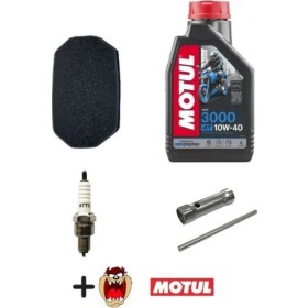 Resim Cup Motosiklet Bakım Seti Motul 3000 10w40 Yağ+buji+buji Anahtarı+hava Filtre Süngeri+tzmnya Motul 