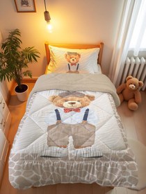 Resim Evmila Ayıcık Desenli Peluş Uyku Seti (Bej Peluş) - 160*220 Cm Peluşlu Uyku Seti 50*70 Cm Yastık Kılıfı 90*190 Cm Çarşaf 