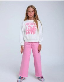Resim Kız Çocuk Love Yazılı Kapüşonlu Sweatshirt-14296 Ekru 