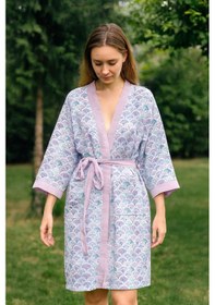 Resim Baskılı Müslin Kimono Bornoz Unisex %100 Pamuk Yumuşacık 2 Katlı Doğal Kumaş - Ztmbb10 Çok Renkli 