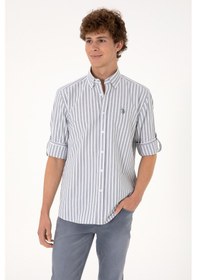 Resim U.S. Polo Assn. Erkek Gri Çizgili Beyaz Gömlek 50306327-VR024 