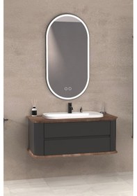 Resim Pier 100 Cm Beyaz Lavabolu Banyo Dolabi - Antrasit / Kayin Çok Renkli 