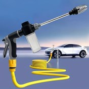 Resim 1 Adet Ağır Hizmet Tipi Yüksek Basınçlı Su Tabancası - Hızlı Bağlantı Hortum Adaptörü (3/4" & 1/2") ile Güçlü Püskürtme Başlığı, Ayarlanabilir Püskürtme Deseni ve Ergonomik Tutma Yeri - Arabalar, Evcil Hayvanlar, Bahçe, Veranda için Hafif Taşınabilir - Bahçe Hortumu Uyumlu, Dayanıklı Plastik Gövde 