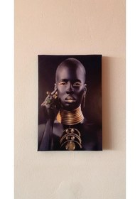 Resim Düşünceli Siyahi Kadın Portre Natürel Tasarım Ahşap Çerçeve Ev İş 