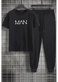 Resim Unisex Man Baskılı 2'li Eşofman Takımı Siyah 