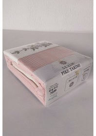 Resim Tek Kişilik 3 Parça Nakışlı Waffle Dokuma Pike Takımı-hediyelik Petekli Pike Legacy-pudra Pudra Pudra 