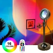 Resim USB Güçlü Günbatımı Projeksiyon Işığı, 16 Renk Seçeneği, 360 ° Dönen Gece Lambası ve Uzaktan Kumanda, Yatak Odası, Parti veya Düğün Dekorasyonu için Uygun, Yatak Odası Gece Lambası | Çok Fonksiyonlu Aydınlatma Çözümü | Şık Metal Kenar 