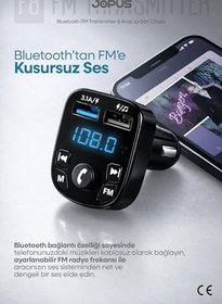 Resim Jopus FM Transmitter Bluetooth Araç Kiti – Oto MP3 Çalar, Çakmaklık Şarj Aleti, Oto Radyo Müzik Kiti Stand 