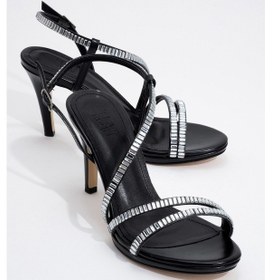 Resim Luvi Shoes Nuevo Siyah Cilt Taşlı Kadın Topuklu Abiye Ayakkabı Siyah Cilt 