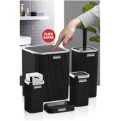 Resim Okyanus Home Stella Siyah Kromlu Çizgili Kare 5'li Banyo Seti Siyah 