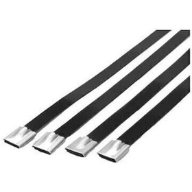 Resim Paslanmaz Çelik Kablo Bağı Cırt Kelepçe 7,9x370 Siyah 304 Kalite Polyester Kaplı Tork 100 'lü Paket 