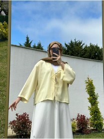 Resim SAMSA önü bağlamalı 2 bağcıklı kimono gömlek modern tesettür şık yeni sezon etek üstü kimono 
