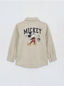 Resim LC Waikiki Bej Mickey Mouse Erkek Çocuk Gabardin Gömlek 