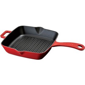 Resim Lava Döküm Izgara Tava, Metal Saplı. Ölçü 20x20cm. - Kırmızı 