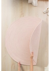 Resim Ocean Home Textile Yıkanabilir Pembe Kırçıllı Pamuklu Halı Kilim 120 cm çap 