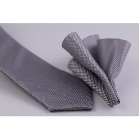Resim Demfashion Özel Desenli Kravat Mendil Seti - Gri (533048113) Gri 