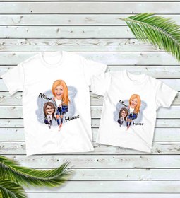 Resim Bk Gift 2’li Kişiye Özel Anne-Kız Karikatürlü Kombin Tişört Seti-2, Anneye Hediye, Anneler Günü Hedi 
