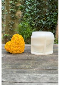 Resim Kalp Gül Dokulu Tekli Silikon Mum Kalıbı 