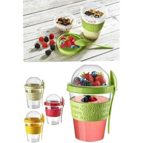 Resim Pazariz Kaşıklı ve Meyve Bölmeli Yoğurt Kabı - 4 Adet 