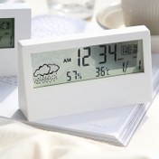 Resim Hava, Sıcaklık ve Nem Göstergeli Sessiz LED Dijital Saat - Pil ile Çalışan Masa Alarmı, Takvim Fonksiyonu, Ev Dekoru için Şeffaf Tasarım 