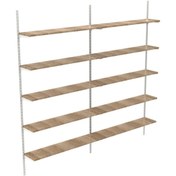 Resim RafBurada 5 Katlı Duble Kitaplık - Ahşap Duvar Rafı, Dekoratif Raf Beyaz-30x60 Cm 