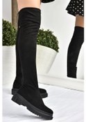 Resim Fox Shoes Siyah Streç Dizüstü Esnek Süet Kadın Çizme L670125302 