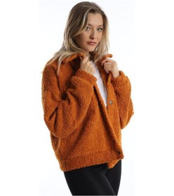 Resim Kadın Çıt Çıt Kapamalı Kıvırcık Peluş Ceket Tarçın 