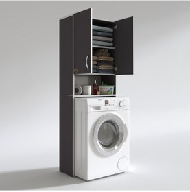 Resim Kenzlife Çamaşır Makinesi Dolabı Sinem Gri 180*066*30 Banyo Kiler Kapaklı Arkalıklı Çok Renkli 