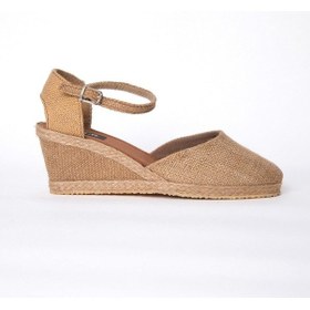 Resim Star Tombis Gerçek Elişi Hasır Rengi Topuğu Açık Keten Espadril Dolgu Topuk Handmade Hasır 