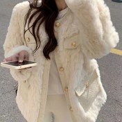 Resim Kadınlar İçin Şık Yapay Kürk ve Altın Tonlu Aksanlı Kış Montu - Makinede Yıkanabilir Uzun Kollu Ceket, Günlük ve Resmi Giyim için Çok Amaçlı Soğuk Hava Dış Giysisi, Dayanıklı Kadın Kışlık Palto 