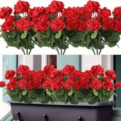 Resim 60 Adet UV Dayanıklı Yapay Sardunya Çiçekleri - Parlak Kırmızı ve Yeşil Yapraklı, Bahçeler, Teraslar, Düğünler, Mezuniyetler & Ev Dekorasyonu için Dayanıklı Plastik İç/Dış Mekan Süslemeleri, Bakım Gerektirmez 