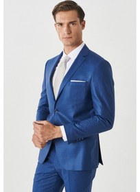 Resim AC&Co / Altınyıldız Classics Eksta Slim Fit Dar Kesim Mono Yaka Kareli Mavi Takım Elbise Mavi-48-6N Mavi 