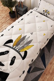 Resim BelezaHome Beyaz Panda Desenli Tek Kişilik Çocuk Yorganı Uyku Seti 