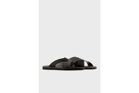 Resim Emporio Armani Logolu Çapraz Bantlı Deri Terlik Erkek Terlik X4P124 XN787 K001 