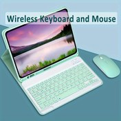 Resim IPad, Android, Samsung, Xiaomi Tabletler için Taşınabilir Kablosuz Klavye ve Mouse Kombini - Kablosuz Bağlantı, Şarj Edilebilir Pil, Optik Hareket Algılama, Açık Yeşil & Beyaz Tasarım, Kablosuz Mouse 