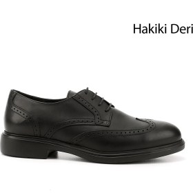 Resim Erkek Siyah Bağcıklı Hakiki Deri Klasik Oxford Ayakkabı 