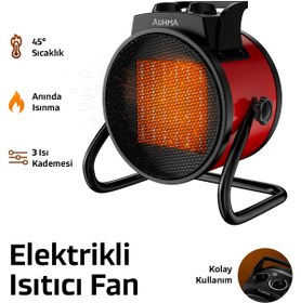 Resim auhma AT1H Elektrikli Isıtıcı Fan Kırmızı | 3000W Hızlı Isınma, 3 Kademeli Ayar, Sessiz PTC Isıtma T 
