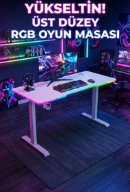 Resim Karr Gaming G-Flex Elektrikli Yükseklik Ayarlı RGB Aydınlatmalı Oyuncu Masası - 160x80 - Beyaz 