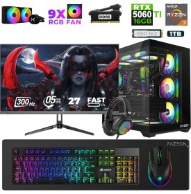 Resim XASER Star X530 Ryzen 7 7800X3D 16GB Ram 1TB M.2 NVMe SSD 16GB RTX5060Ti 27" 300Hz Oyuncu Bilgisayar 