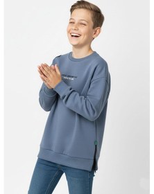 Resim Bisiklet Yaka Baskı Detaylı Erkek Çocuk Sweatshirt-90930 İndigo 