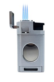 Resim Parmida 3 Pürmüz Alevli Metal Puro Çakmağı - Entegre Giyotin Kesicili ve Gaz Göstergeli - Gri 