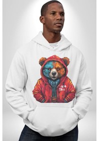 Resim Kırmızı Hoodie Ayı Kadın Erkek Beyaz Kapüşonlu Sweatshirt Hoodie Beyaz 