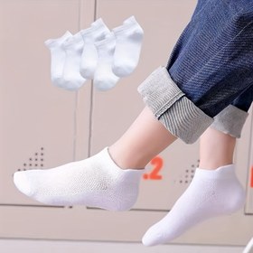 Resim 5 Çift Hafif Yaz Çorabı Erkek ve Kız Çocukları İçin, Beyaz Spor Kısa Ayak Çorapları, Bebekler İçin Nefes Alabilir ve Düşük Kesim 
