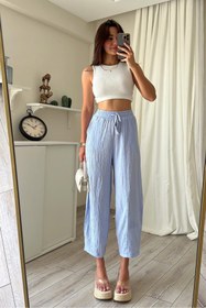 Resim Lady Pixie Gofre Kumaş Yanlardan Cepli Şalvar Pantolon 