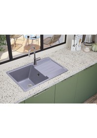 Resim Simpex Tek Göz Damlalıklı Granit Eviye Metalik Gri 86x50cm 